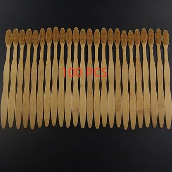 100 PCS de Bambu Escova de dentes de Cerdas Macias Naturais de Bambu Biodegradáveis Lidar com Escova de Dente Portátil Lacrado Embalagem de Clareamento Dental