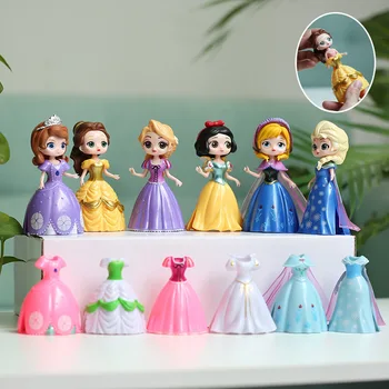 12cm Disney Anna e Elsa, a Princesa Alice, Branca de Neve Belle Cinderela Emaranhado de Sereia Ariel Vestido Mutável Figura Brinquedos