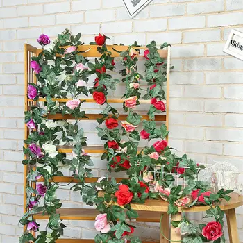 16 Cabeças de Flor Artificial Guirlanda de Natal, Casamento, Casa, Decoração do Quarto do Arco do Jardim DIY Parede Falsa Planta Rosa Folha de Vinha
