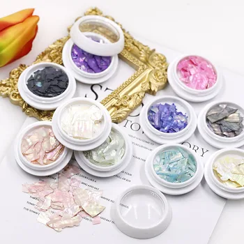 1box Nail Art Shell Flocos Coloridos Shell Irregular Fragmentos 3D Encantos da Decoração Fatia de DIY Decalques Para Unhas de Gel UV Unhas de Acrílico