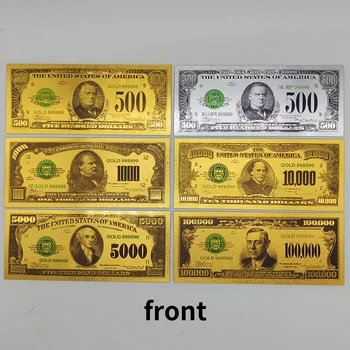 1pcs Folha de Ouro de Notas Falsas de Dólares 500 1000 5000 10000 100000 Eua 1928 Série de Dólares américa do Real 999 Ouro Amarelo Melhores Giftv