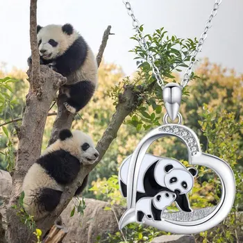 2022 Moda Panda Pingente de Colar de Coração a Forma de Jóias Para a Mãe da Criança de Presente para recém-nascidos Charme Cadeia Gargantilhas Para a Família do Amor
