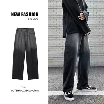 2022 Novo Outono Streetwear Baggy Jeans Homens Coreano Moda Masculina Solta Reta De Perna Larga PantsBrand Roupa Preta Azul Claro