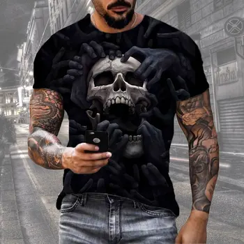 2022 Verão T-Shirt masculina Moda Hip Hop e Streetwear Crânio Mal 3D Impresso T-Shirt Homens de camisa de Manga Curta tamanho grande 6XL Masculino Tees