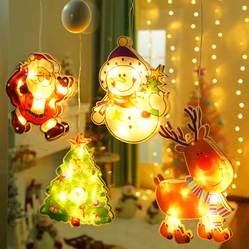2023 Natal de Luzes de LED Janela Pendurado Com ventosa Papai Noel Boneco de neve Para a Loja Casa Iluminada Atmosfera Cena de Natal Decoração