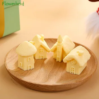 3D Pequena Casa Castelo Perfumado Vela Moldes de Silicone de Decoração de Bolo de Chocolate Cookie Molde de Decoração do Bolo de Ferramentas de Vela Fazendo