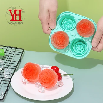 3D Silicone Rosa molde de Gelo cubos de Gelo de Silicone Moldes para o Uísque Cocktails de Bebidas Chá Gelado Flor de Rosa Forma do Molde