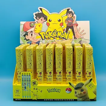 40pcs/full caixa de Kawaii Anime Pokemon série de desenhos animados Pikachu Cega Caixa de Caneta Pressione Caneta Gel de desenhos animados Bonitos Estudante Papelaria Dom