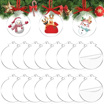 72Pcs Redonda de Acrílico Enfeites de Natal DIY Círculo em Branco Discos Chaveiro com Furo para a Árvore de Natal Pendurando Pingente de Presente da Marca
