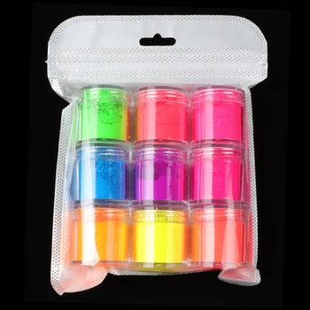 9 Cores/set Neon Pigmento em Pó de Fluorescência de Unhas de Glitter Verão Brilhante de Poeira Ombre DIY Gel Manicure de Unhas de Arte, Decorações de 10ML