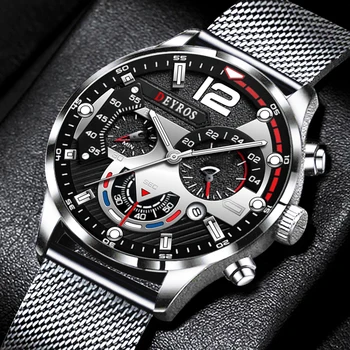 A moda de Relógios de homens de Aço Inoxidável Luxuoso Cinto de Malha de Quartzo Relógio de Pulso Luminoso do Relógio Homens Casual Relógio de Couro reloj hombre