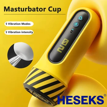 Amarelo Automática Masturbador Masculino Da Copa Com 5 Forte Chupando Modo De Vibração Da Vagina Artificial Buceta Elétrica Mastorbators Para Homens