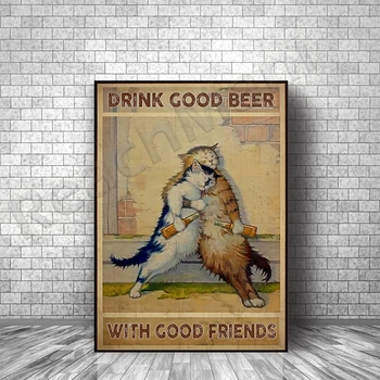 Beber uma boa cerveja com os amigos. Gato cerveja cartazes, presentes engraçados para os gatos e os amantes da cerveja. Decorativos presentes
