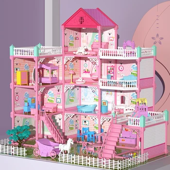 Casa Grande Diy Casa De Bonecas Para Crianças Barbie Casa E Sofá-Cama Tabela Boneca De Móveis Em Miniatura Casa De Bonecas Presentes De Natal De Crianças Brinquedos