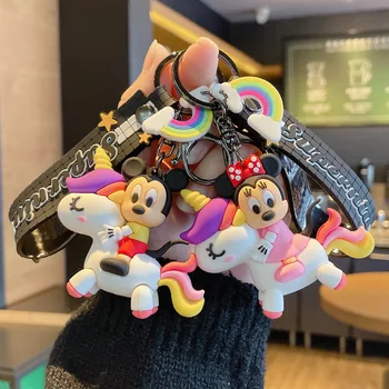 Disney Novo Anúncio De Desenho Animado Stitch, Mickey Pato Donald Montando Um Cavalo Do Arco-Íris Chaveiro Acessórios De Anime Boneca Saco De Titular Da Chave De Presente