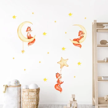 Dos desenhos animados Bonitos Fox Nuvens, Estrelas, Lua Viveiro de Adesivos de Parede Removível DIY Vinil Adesivos de Parede dos Miúdos do Bebê Quarto de Interiores a Decoração Home