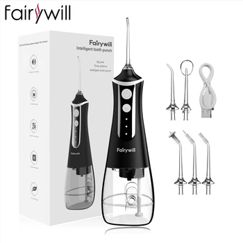 Fairywill 300ml Portátil Oral Irrigantes Recarregável USB Dental de Água Flosser Jet Irrigantes Dental os Dentes mais com 5 Jatos