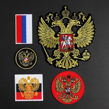 Fino Bordado Rússia Sinalizadores de Patches para o Casaco de Volta Colete de Motociclista de Moto Emblema Nacional da Rússia duas vezes eaded Águia Emblemas