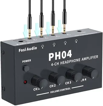 Fosi de Áudio PH04 4 Canais Amplificador de fones de ouvido Estéreo de Áudio Amplificador com Adaptador de Energia Ultra-Compacto e Portátil Fone de ouvido Divisor