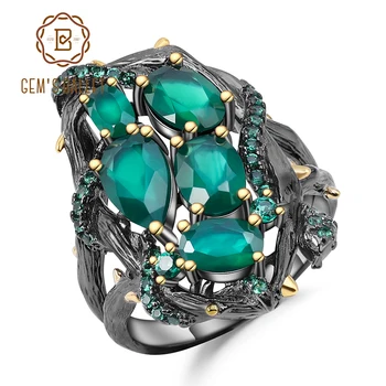 GEM de BALLET Verde Natural Ágata pedra preciosa Anéis de Prata 925 Artesanal Oco Elemento do Anel para as Mulheres Bijoux bijuterias Finas