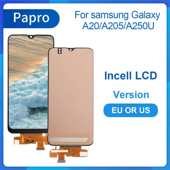 Grau de Ecrã LCD Para Samsung Galaxy A20 A205 A205U Tela de exposição do LCD Incell Substituição do conjunto do Digitador Com ou Sem Moldura