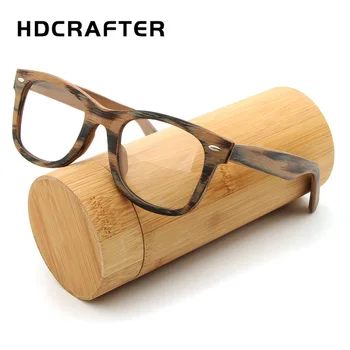 HDCRAFTER Armação de Óculos de grau Retro em Madeira Simples Miopia Óculos com Lente Clara de Madeira Quadrado de Óculos com Armações de Óculos