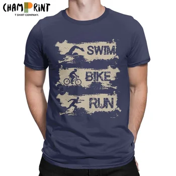 Homens de Triatlo Nadar Moto Executar Triatleta T-Shirt de Algodão Puro Tops Divertido de Manga Curta, Gola Redonda Camiseta Mais o Tamanho de T-Shirt