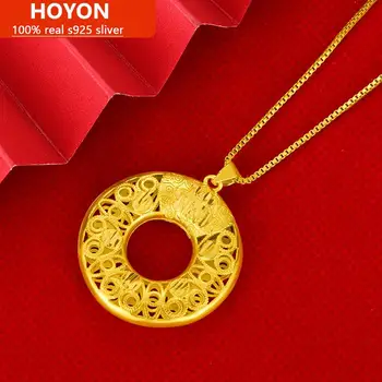 HOYON 18k ouro puro, da cor de estilo étnico oco filigrana anel de ouro pingente feminino fivela de segurança casal pingente de colar da jóia