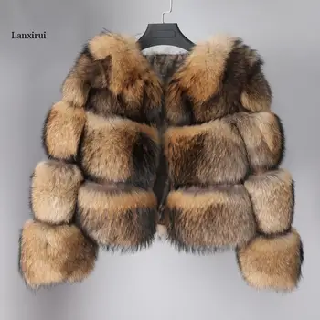 inverno novo estilo de Jaqueta mulheres grosso casaco de pele FALSO raccoon casaco de peles Ambiental raccoon casaco de pele de pescoço redonda Quente