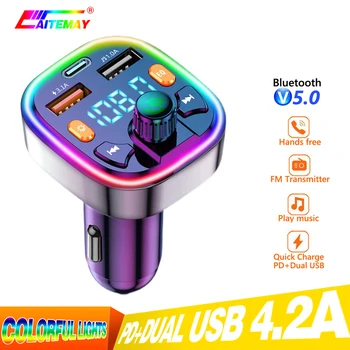 KEBUIDU Transmissor FM Microfone Externo USB Duplo PD Tipo C Carga Rápida do Carregador do Carro de Bluetooth 5.0 mãos-livres Carro Modulador de FM