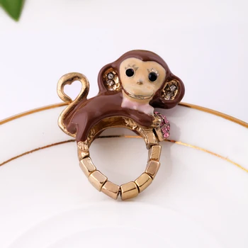 kissme Única Multicolor Esmalte Bonito Macaco Pequeno Elástico Anéis de Dedo Para as Mulheres a Moda Jóias Acessórios de Fábrica por Atacado