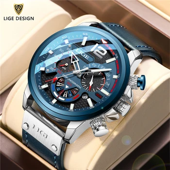 LIGE Casual, Esporte de Ver os Homens de Azul de melhor Marca de Luxo Militar de Couro Mens Relógios Impermeável Data de Relógio Cronógrafo relógio de Pulso