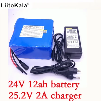 LiitoKala 24v 12ah 6S6P bateria de lítio de 25,2 V 12000mah bateria do li-íon para a bicicleta bateria de 350w e bicicleta motor de 250w +2A