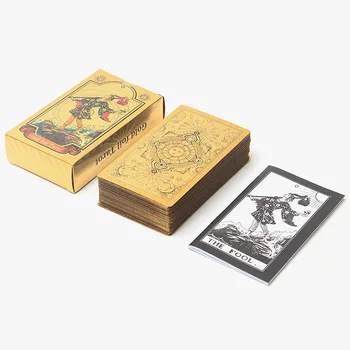 Manual de papel de Luxo, Folha de Ouro Tarô Marca de Bronzeamento PVC, Impermeável, resistente ao Desgaste Jogo de Tabuleiro de Cartão de Adivinhação Oracle Cartão Idioma