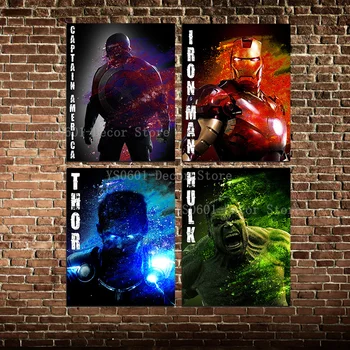 Marvel Homem De Ferro, Hulk, Thor, Capitão América Pôster Resumo Aquarela Super-Herói Tela De Pintura, Decoração Sala De Decoração De Casa