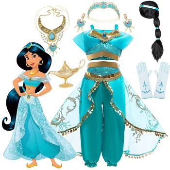 Menina Jasmine Traje De Anime Aladdin Papel Que Joga A Roupa Árabe, Halloween, Carnaval Roupas Com Capa 2 Peças Vestido De Princesa