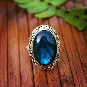 Moda Azul Grande Anel De Pedra Charme Jóias Das Mulheres Anéis De Casamento Promessa Anel De Noivado Senhoras Acessórios Presentes