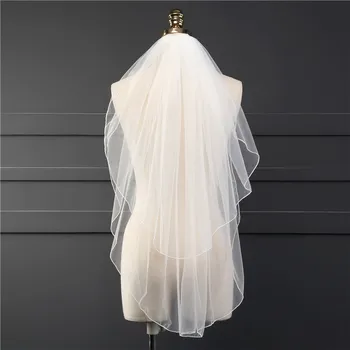 Moda novo Estilo simples e Clássico, Simples, de 2 Camadas de Blush Véu de Noiva Linda Curto Véu de Noiva Voile Mariage Frete Grátis
