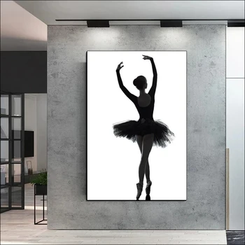 Moderno Preto Branco Elegante Bela Bailarina De Ballet Tela De Pintura, Impressão De Pôster Arte De Parede Bailarina Imagem Sala De Estar Decoração De Casa