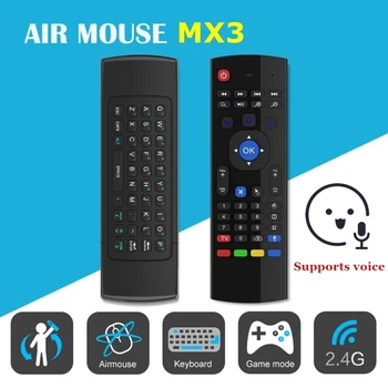 MX3 Ar Mouse 2,4 G de Voz Inteligente de Controle Remoto sem Fio RF Teclado Retroiluminado Mouse fly MXIII Para Ugoos CAIXA de TV Android