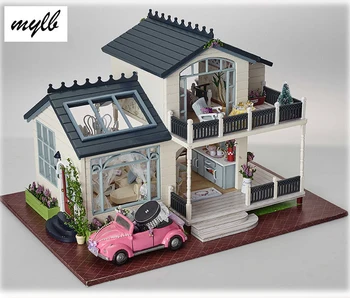 mylb Casa de bonecas em Miniatura DIY Casa de bonecas Com os Móveis de Casa de Madeira de Brinquedos Para Crianças de Presente de Aniversário PROVENCE