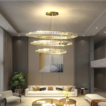 Nordic luxo moderno de iluminação villa lustre de cristal sala de jantar, teto de cristal da lâmpada de quartos, sala de multicamadas lâmpadas