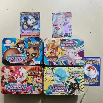 Novo 40Pcs Pokemon Placas de Metal (Ferro) Caixa de Brinquedos Batalha de Estilos de Jogo Snorlax Gengar Eevee Cartoon Crianças Natal Aniversário Brinquedos Presentes