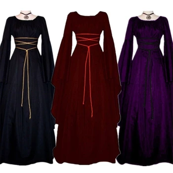 Novo Victoria Idade Média Vestido de Trajes de Halloween para as Mulheres Medievais Cosplay Vampire Diabo Noiva Festa Tribunal de Carnaval Vestidos de