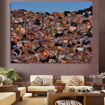 O Anoitecer Na Favela Da Rocinha Imprimir O Cartaz Por Adelino Alves Brasil Casas Da Cidade De Scape Tela De Pintura, Arte De Parede Decoração