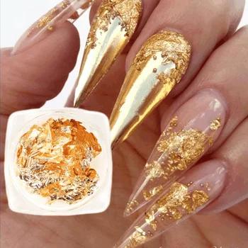 O Ouro, A Prata De Alumínio Prego Folha De Glitter, Lantejoulas Unhas Arte Irregular Flocos Polonês Manicure Design Adesivos Decorativos Acessórios
