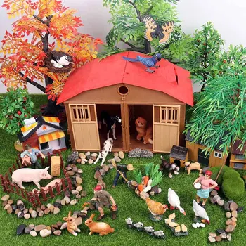 Oenux de Simulação de Fazenda Capoeira Porco, Coelho, Pássaro, Animais, Figuras de Ação de Árvore de Cerca de gramado Decoração de Jardim Modelo de Brinquedo Para a Criança Presente
