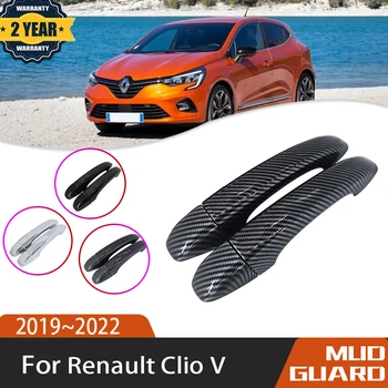 Para Renault Clio Lutecia V MK5 BF 2019~2020 2022 Auto Preto Anti-suja de Fibra de Carbono Capa maçaneta da Porta Exterior de Acessórios para carros
