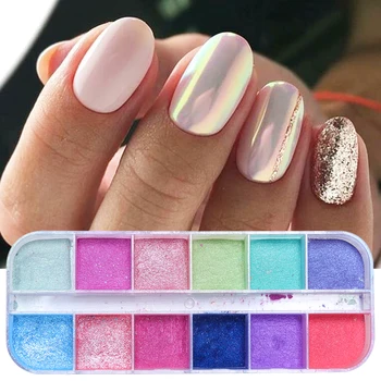 Pérola Nail Pigmento em Pó cor-de-Rosa Glitter Espelho Cromado Mergulhando Pó Brilhante de um Floco de Manicure Unhas de Arte, Decorações de Acessórios GLZGF