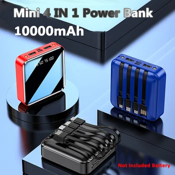 Rápido do Banco do Poder de 10000mAh Carga Powerbank Carregador de Bateria Portátil PoverBank Para iPhone Xiaomi 4 IN1 Mini-Bateria de Armazenamento de Caixas de